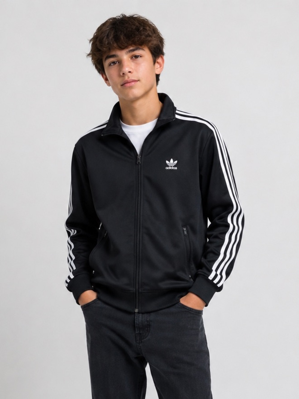 Adidas Originals Youth XL Black White 3-Stripes Trefoil Full Zip Track Jacket